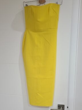Alex Perry Strapless Bright Yellow Midi Dress